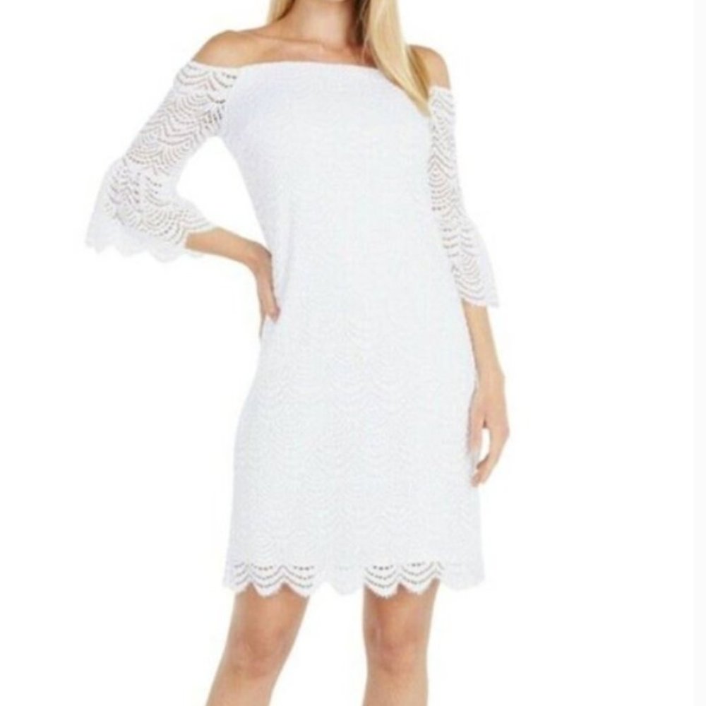 LAST DAY TO BUY! NWT Lilly Pulitzer Lexa Dress Resort White Scalloped Shell Lace - Picture 1 of 7